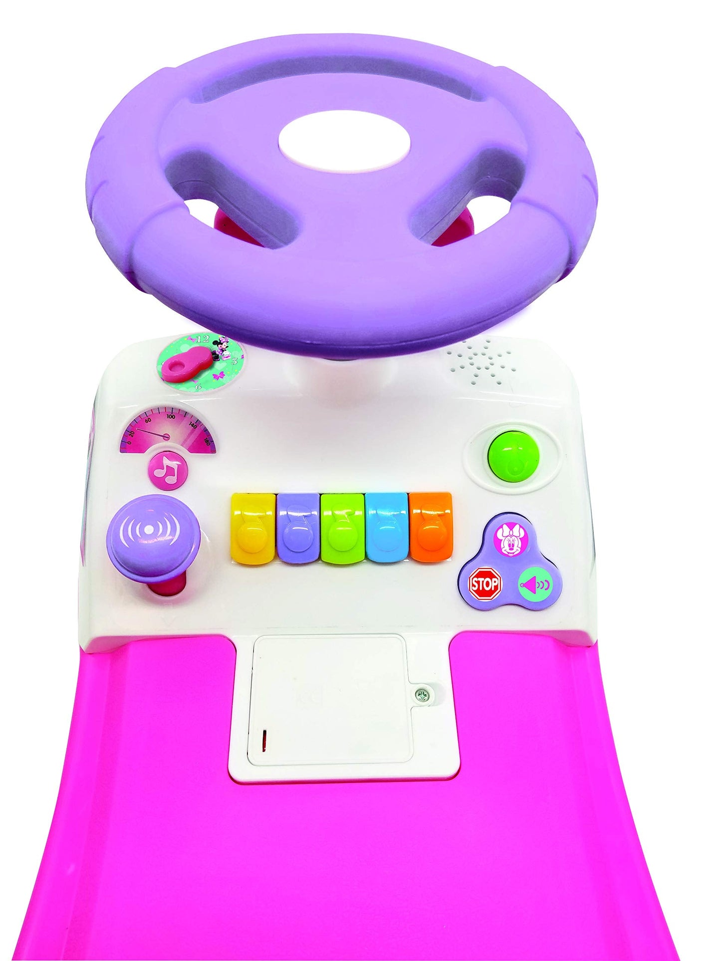 Kiddieland Minnie Dancing Ride-On Toy for Toddlers, Interactive Music, Lights and Sounds, Steering Wheel with Horn, Ages 2+, Durable Foot-to-Floor Push Car