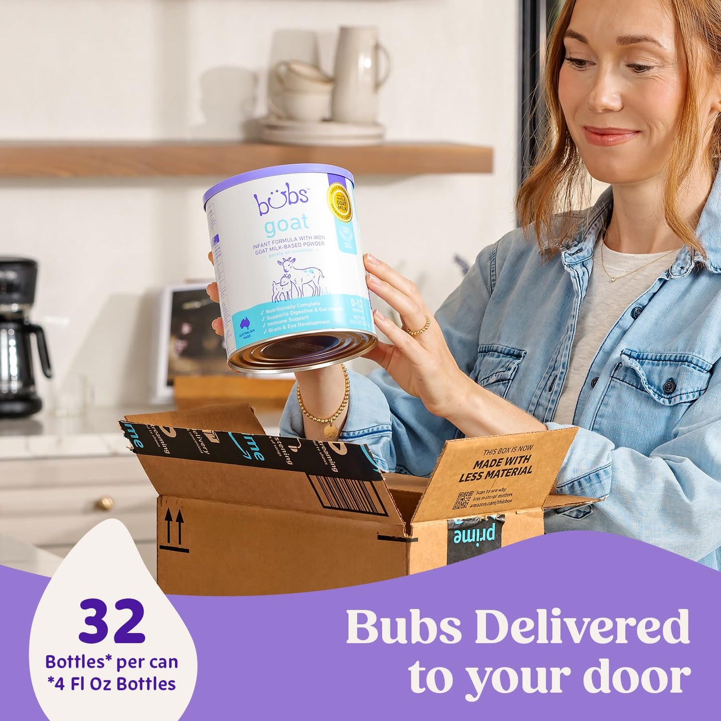 Bubs Whole Goat Milk Formula with Iron, Goat Milk-Based Powder, for Infants 0-12 Months, Made with Non-GMO Goat Milk, 20 oz