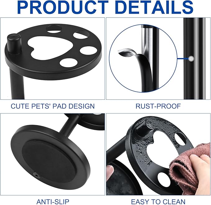 Metal Toothbrush Holder Stand for Bathroom, 5 Ventilated Slots Hold Manual Toothbrushes, Razor, Toothpaste, Bathroom Toothpaste Holder Stand Countertop Organizer, Cute Paw Pad Design, Black
