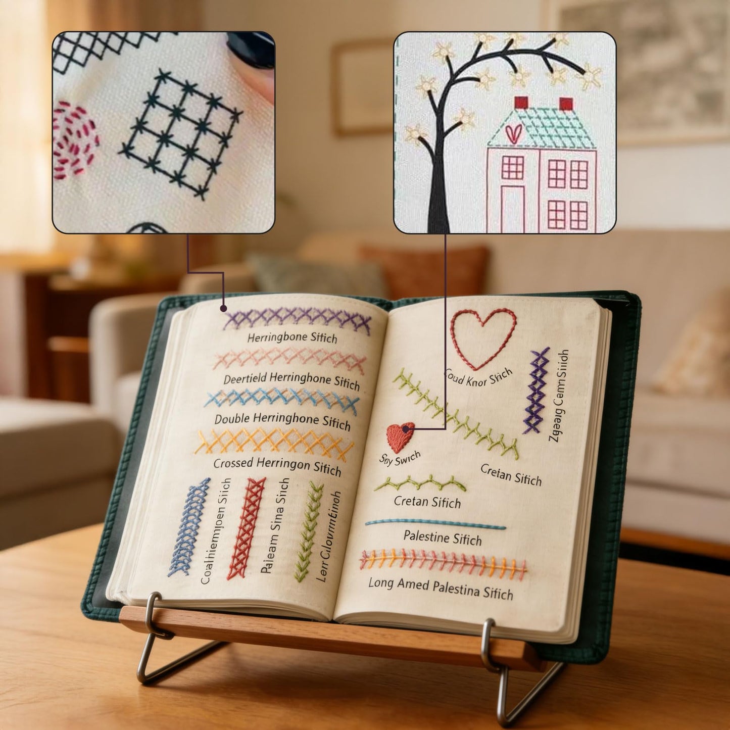 Nichalous Embroidery Stitch Book Kits, Portable All Scenario Embroidery Stitch Book with Fabric Pages, Perfect for Beginners and Craft Lovers, Unique Handmade Gift (A)