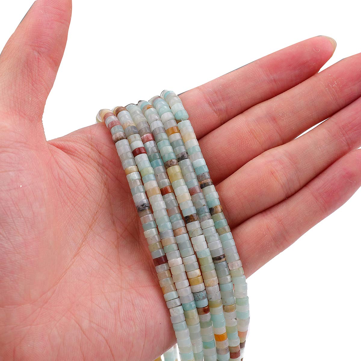 BEADIA Natural Amazonite Spacer Beads Caps Loose Semi Gemstone for Beading Jewelry Making 4mmx2mm 38cm