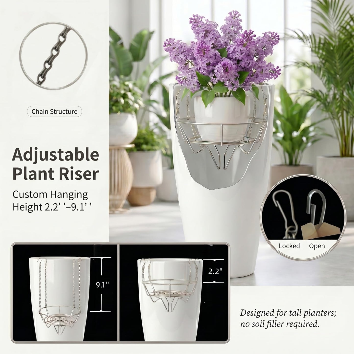 Planter Inserts for Large Pots Indoor Outdoor,304 Stainless Steel Plant Risers for Inside Pots, Height Adjustable Plant Inserts & Pot Risers for Cylindrical & Slightly Tapered Tall Planter(12-15'' Openning)