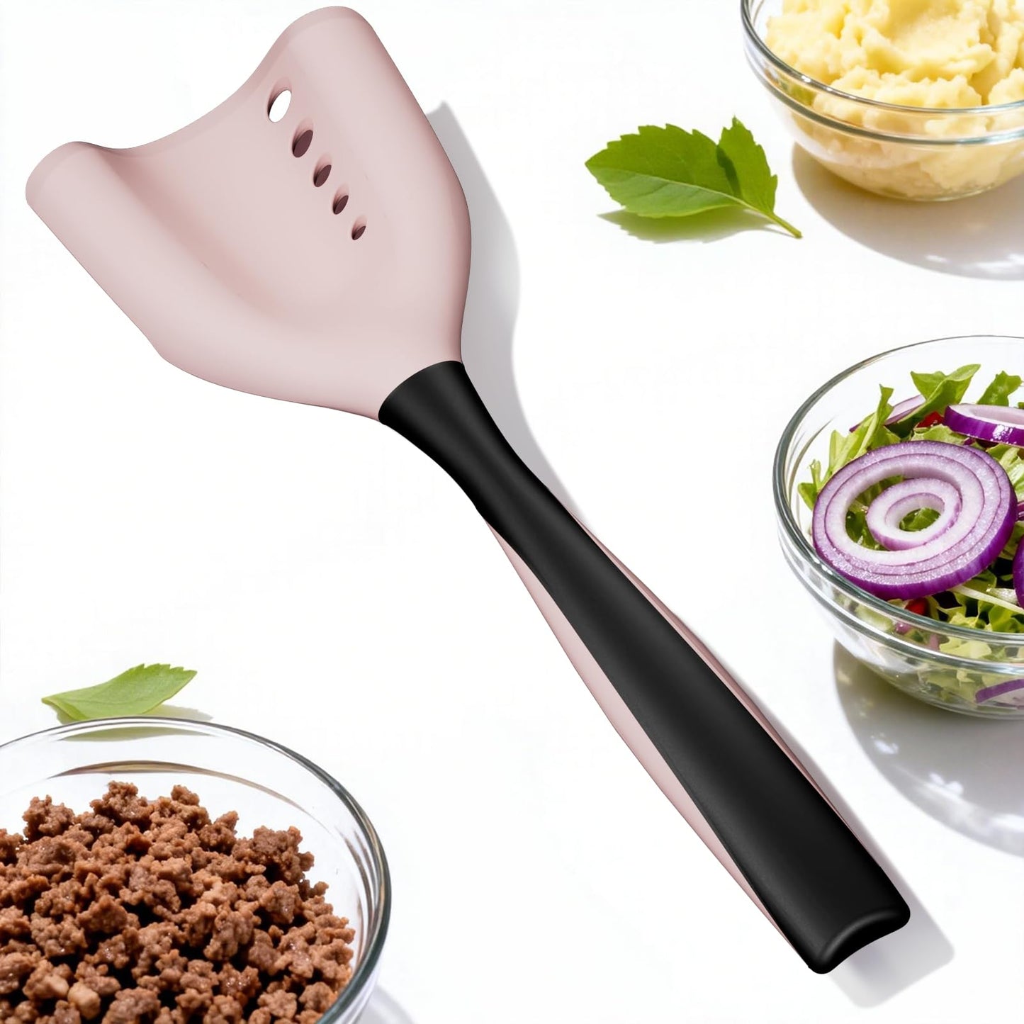Meat Chopper Spatula Ground Beef Masher- Heat Resistant Hamburger Smasher Tool, Non Stick Ground Chopper Hamburger Grinder, Mix and Chop Potato Masher Kitchen Utensil-Pink