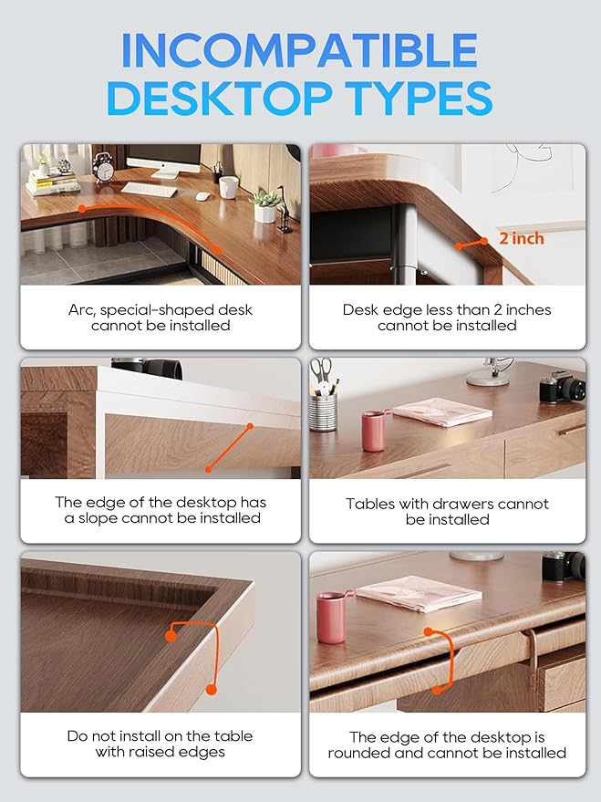 NODOCA No Drill Under Desk Cable Management Tray, 17'' Wire Management, Punch-Free Clamp on, Metal Cable Tray, Wire Organizer Under Desk, Under Dessk Basket for Office and Home, White
