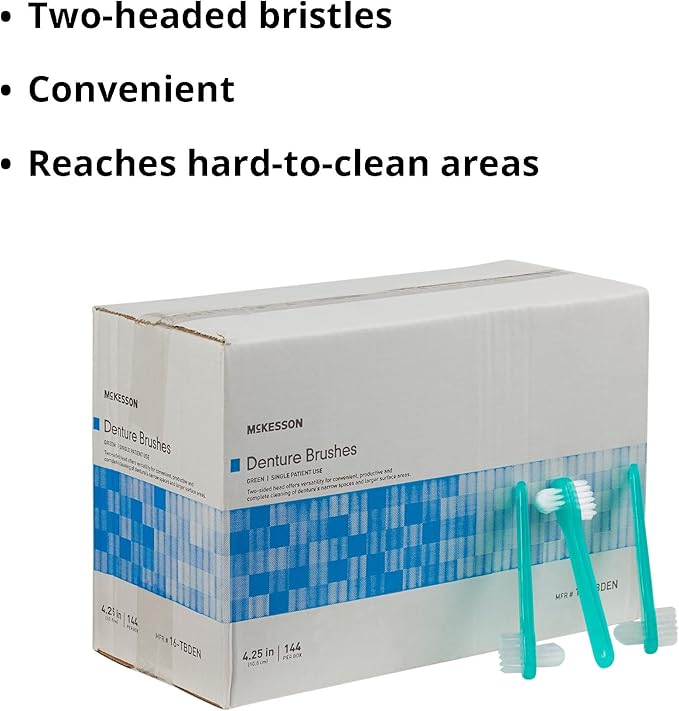 McKesson Denture Brushes 2-Sided Bristle, Green, 144 Count