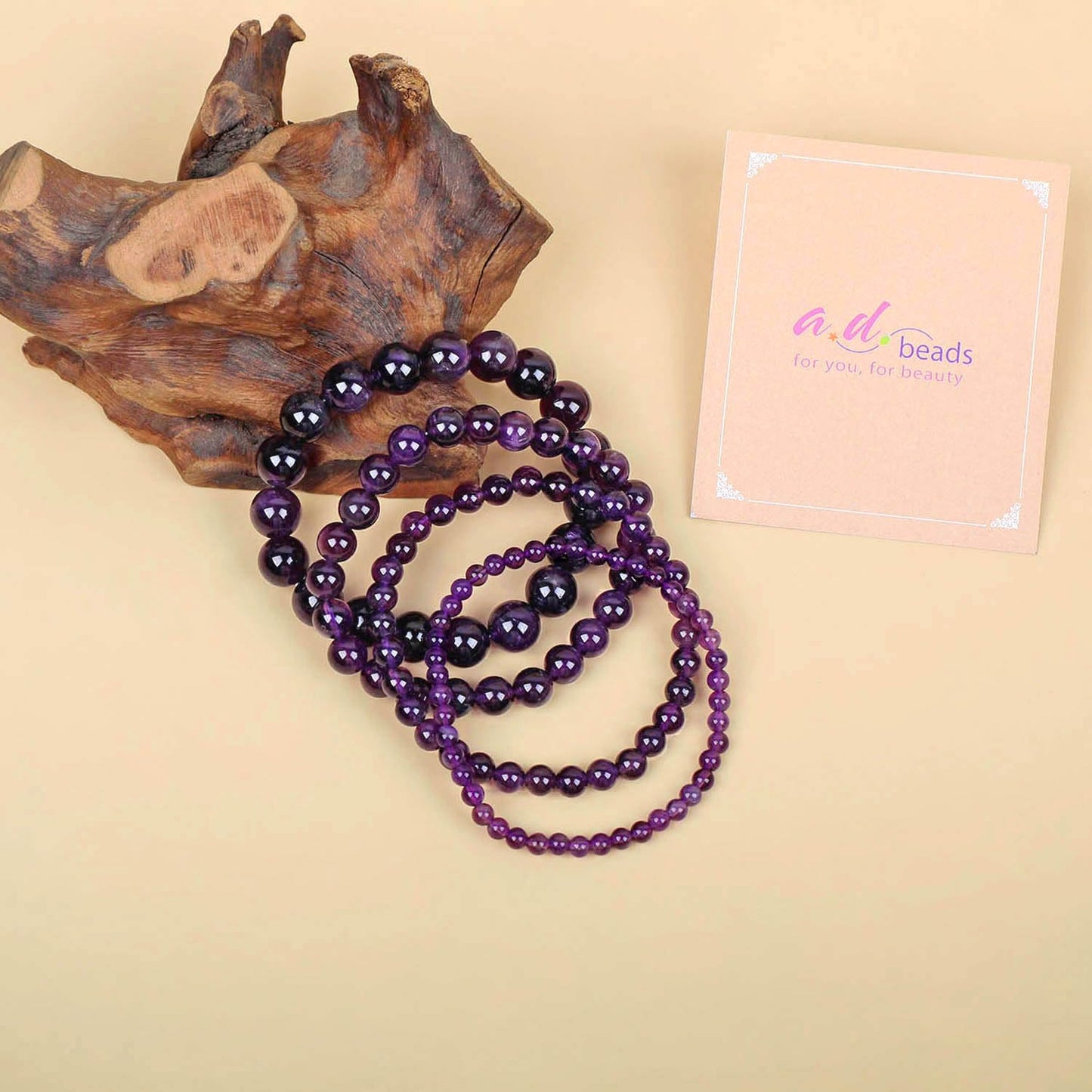 AD Beads Handmade Gemstone Stretch Elastic Bracelet Crystal Healing Reiki Nature's Beauty and Spiritual Essence Unisex (10mm, Amethyst (Love Guardian))