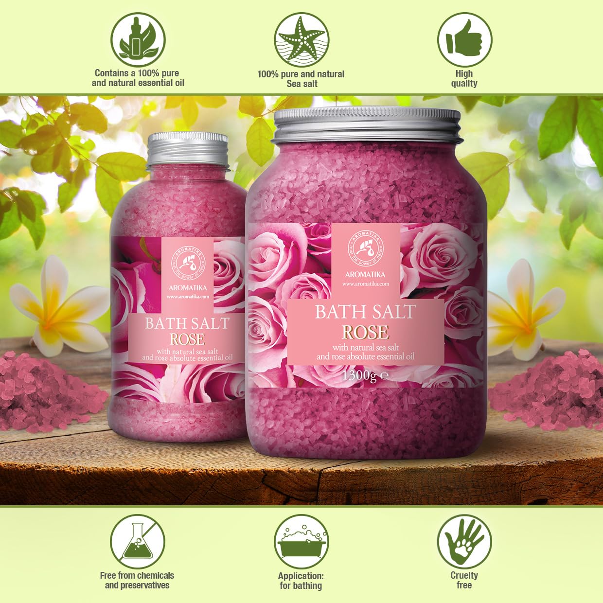 Rose Bath Salts 46 Oz – Natural Rosewood Oil & Rose Extract – Bath Additive for Spa and Skin Care