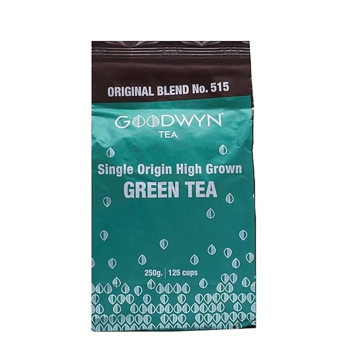 Goodwyn Pure Green loose leaf – 125 Cups (250g / 8.8 oz) Family Pack | Perfect for hot or iced, Low Caffeine, Sugar Free, Indian Herbal Green Tea with Grassy Flavor & Delicate Aroma | Premium Handpicked Whole Leaves tea