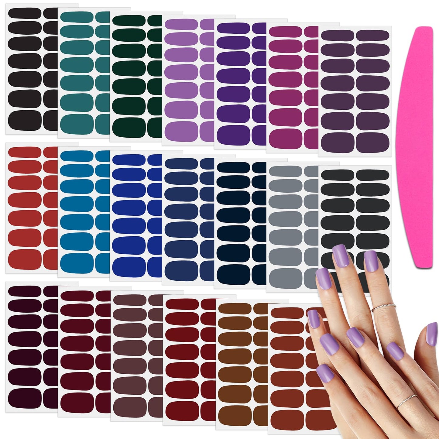 SILPECWEE 20 Sheets Nail Wraps Solid Color Nail Polish Stickers Adhesive Nail Polish Strips for Women Gel Nail Strips Stick On Nails for Women Manicure Design with Nail File