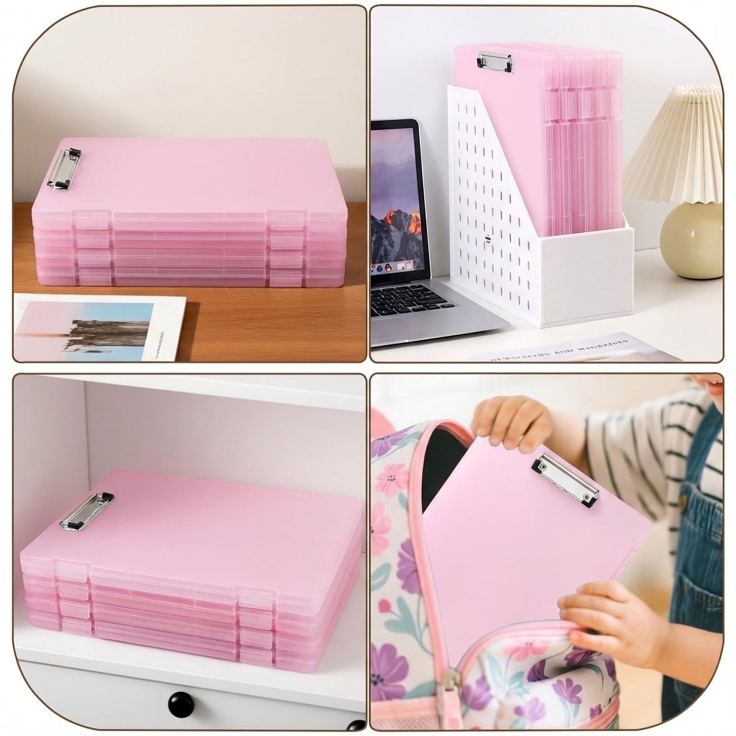 Clipboard with Storage, Clear Pink Plastic Clipboard with Side Opening, Waterproof Foldable Heavy Duty Nursing Clip Board for School & Office, Letter Size/ A4 with Christmas Stickers (Clear Pink)