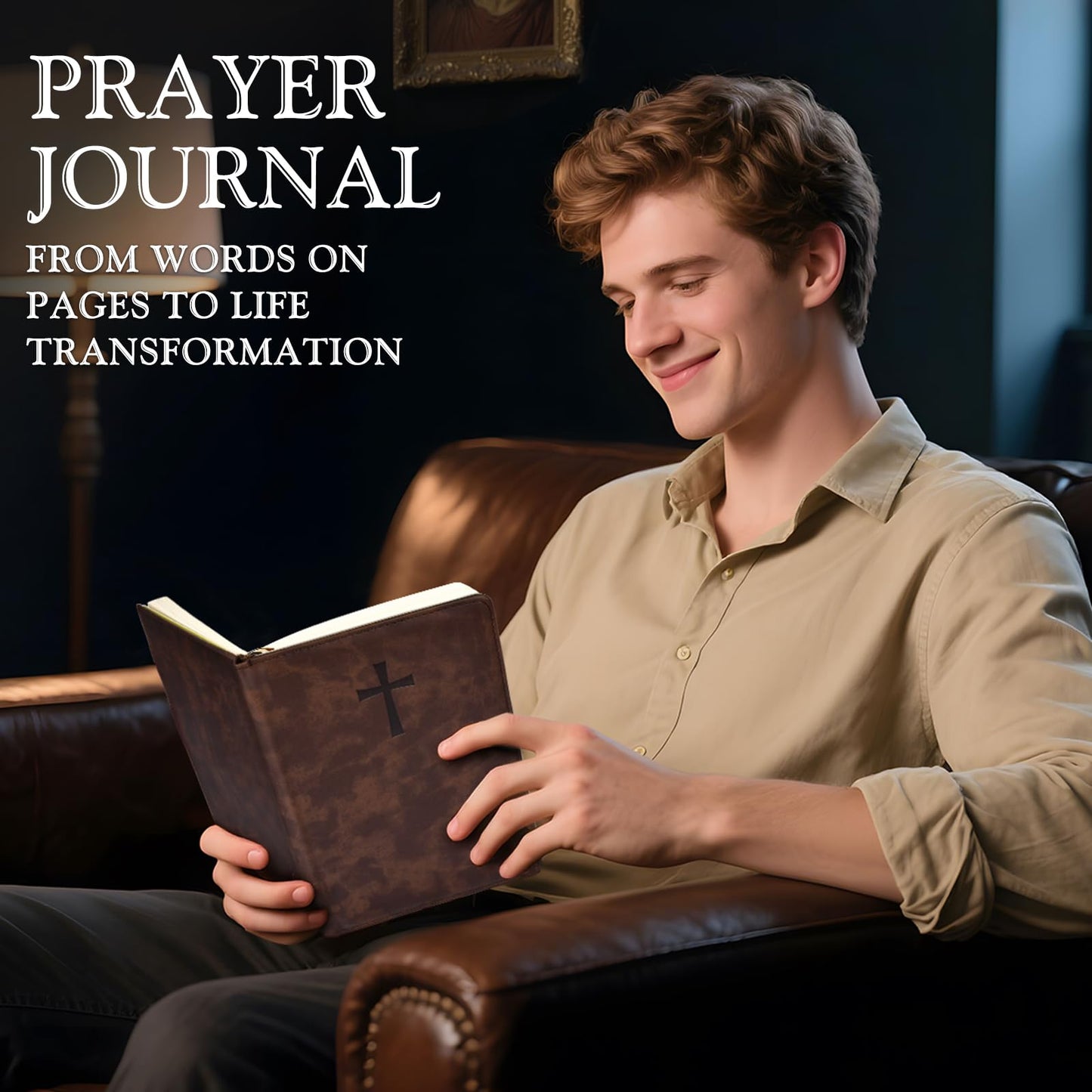 Leather Christian Bible Journal for Men, Prayer Journal for Scripture Study & Daily Devotional, Undated Church Notes Notebook, Jesus Religious Faith Gifts for Pastor, Graduation, Brown