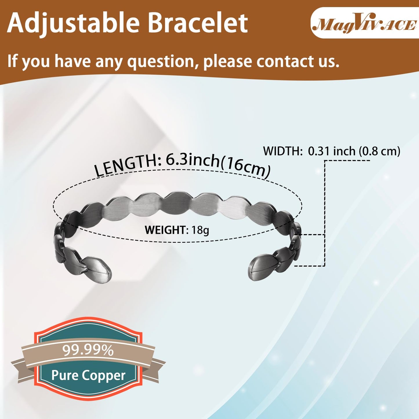EnerCoppeX Copper Magnetic Bracelet for Women - 99.99% Pure Copper Cuff with 3500 Gauss Healing Magnets (Silver)