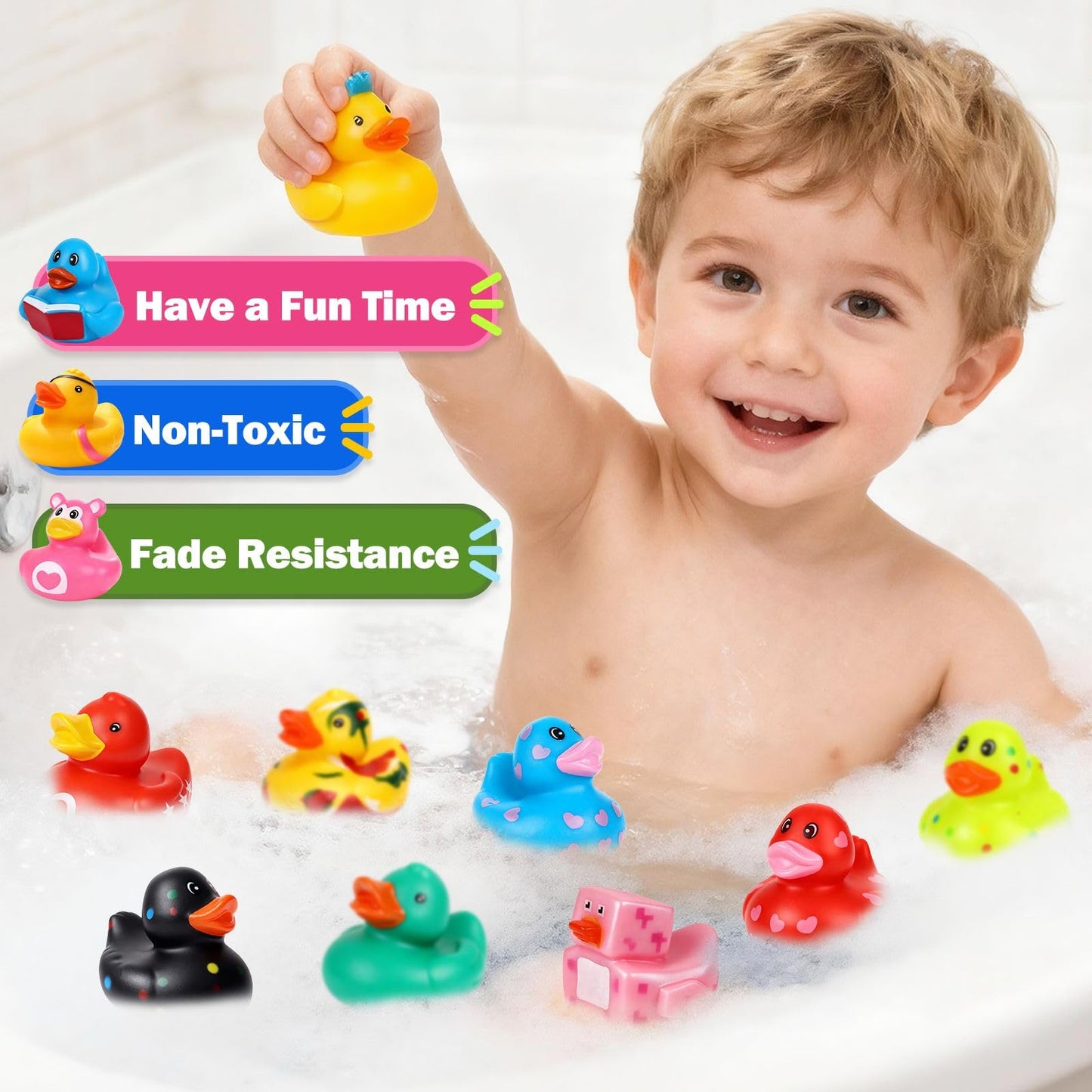 VISRIE 120 Pack Rubber Ducks in Bulk , Assorted Ducks for Jeeps, Bulk Ducks for Bath Toy Summer Pool Toys Birthday Gifts Party Favors