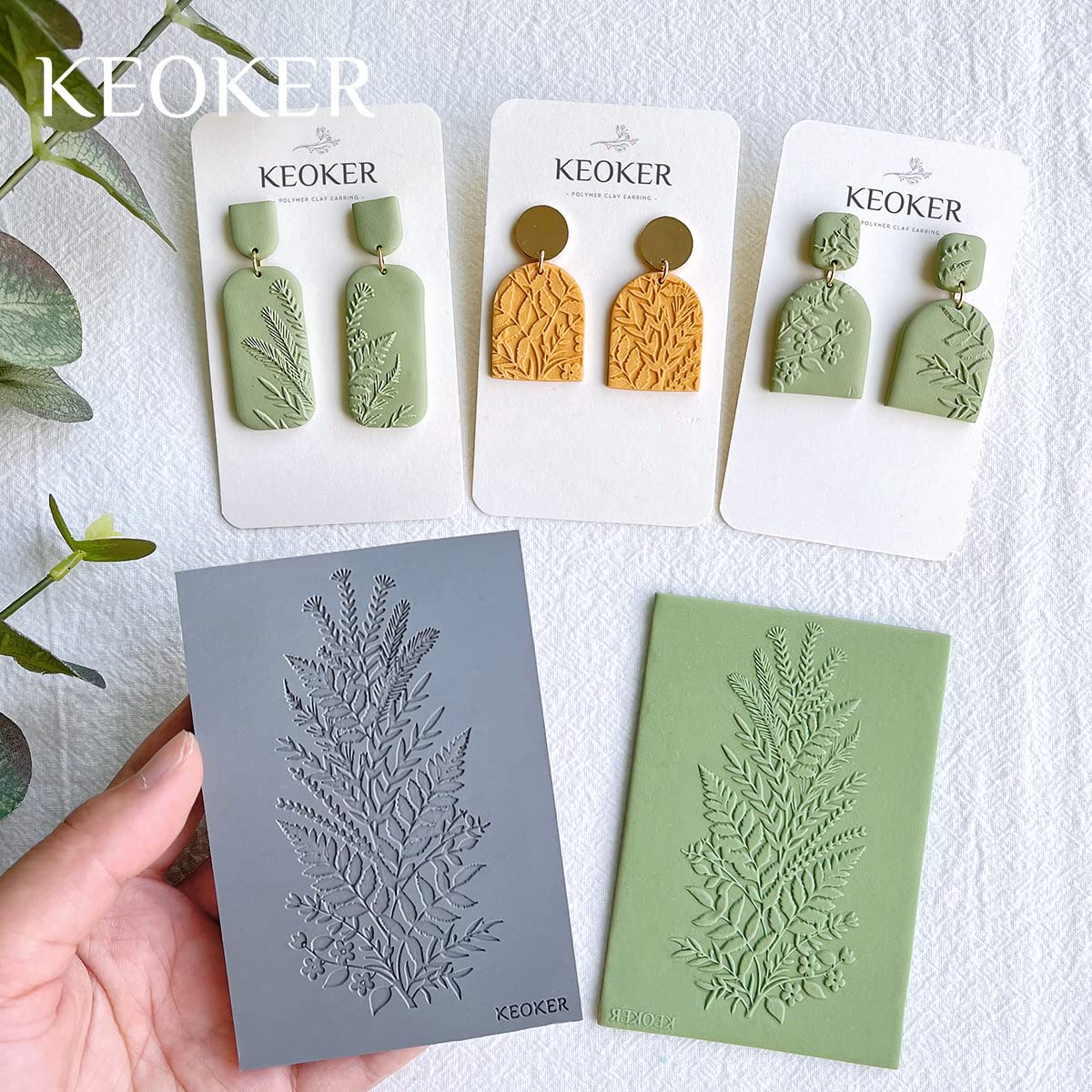Keoker Polymer Clay Texture Sheets, Clay Texture Mat for Making Earrings Jewerly, Polymer Clay Earrings Tools (No. 7-8)
