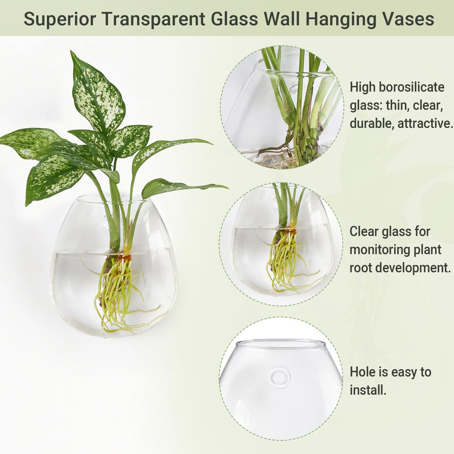 Dahey Propagation Stations Wall Hanging Planters Glass Wall Mounted Vases Oblate Terrarium for Flowers Hydroponics Indoor Plants Home Bathroom Office Decor 2 Pack