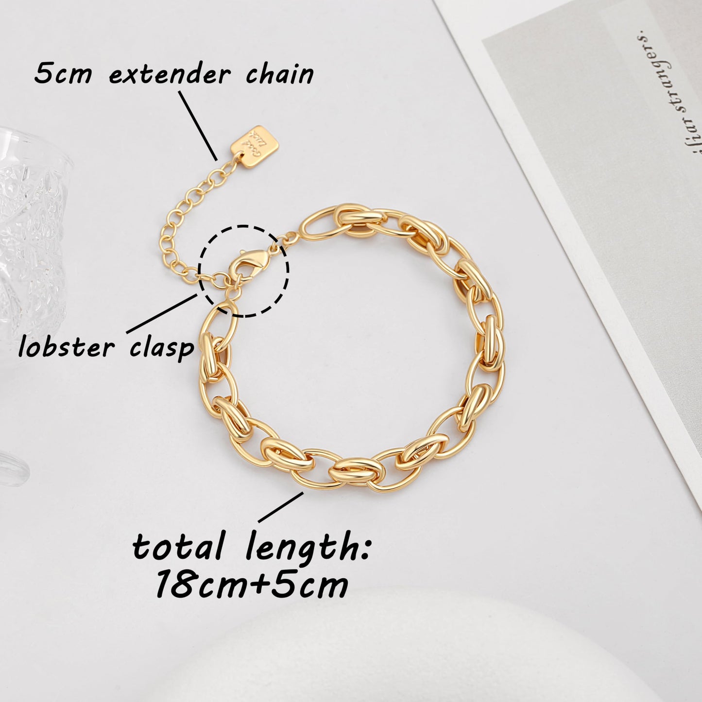 SOFYBJA Dainty 18K Gold Chunky Knotted Chain Bracelet for Women Adjustable Oval Link Bracelet Layered Jewelry