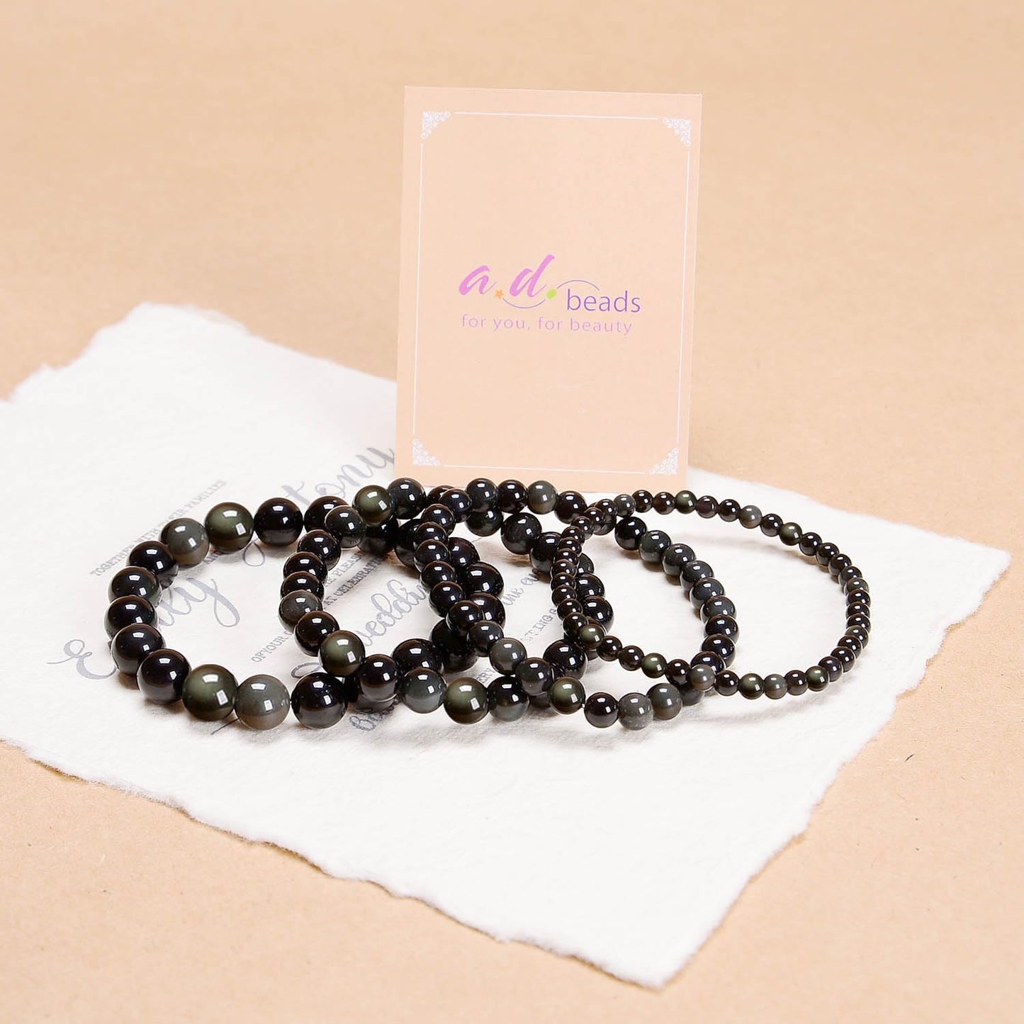 AD Beads Handmade Gemstone Stretch Elastic Bracelet Crystal Healing Reiki Nature's Beauty and Spiritual Essence Unisex (10mm, Black Obsidian (Pleasure))