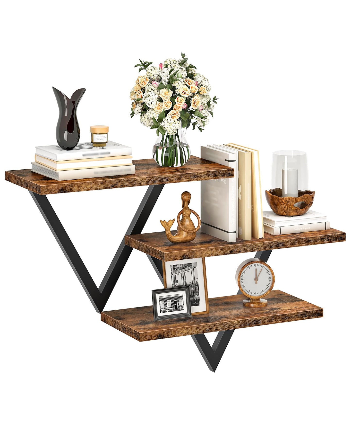 CHOEZON Floating Shelves for Wall, Wall Mounted Shelf Set of 2, DIY Hanging Shelf for Wall Decor, for Living Room Bedroom Bathroom Kitchen, Rustic Brown TBJ11BF