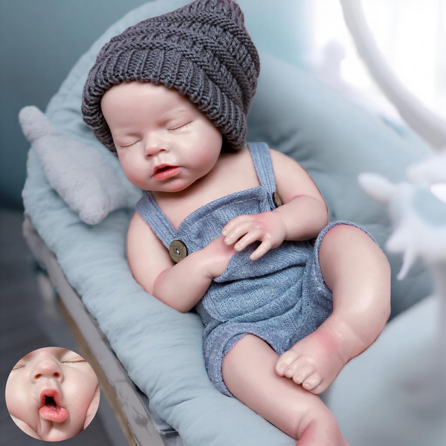 Gileutay 20 inch Full Solid Silicone Reborn Doll Boy Lifelike Reborn Sleeping Newborn Babies Doll That Can Open Mouth