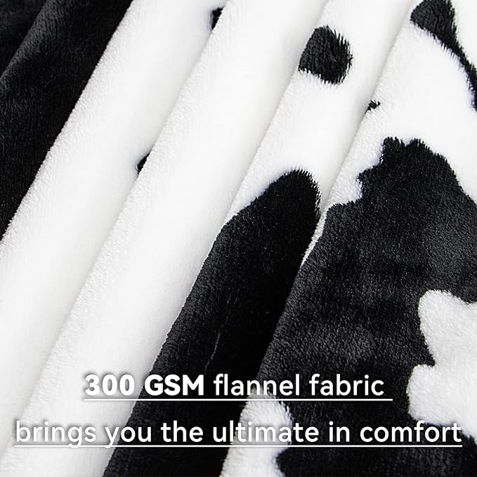 Queen Size Cow Print Fleece Blanket - Extra Large Cozy Bedding, Plush Soft Fuzzy Bed Throw for Bedroom Home Decor All Season 90"x90"
