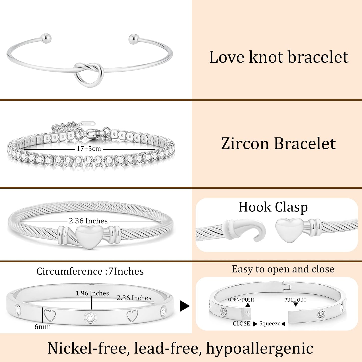 FAFUGA 18 K Silver Plated Love Bangle Bracelet Stack Cuff Jewelry for Women Jewelry Set for Women Gift with Box (style12)