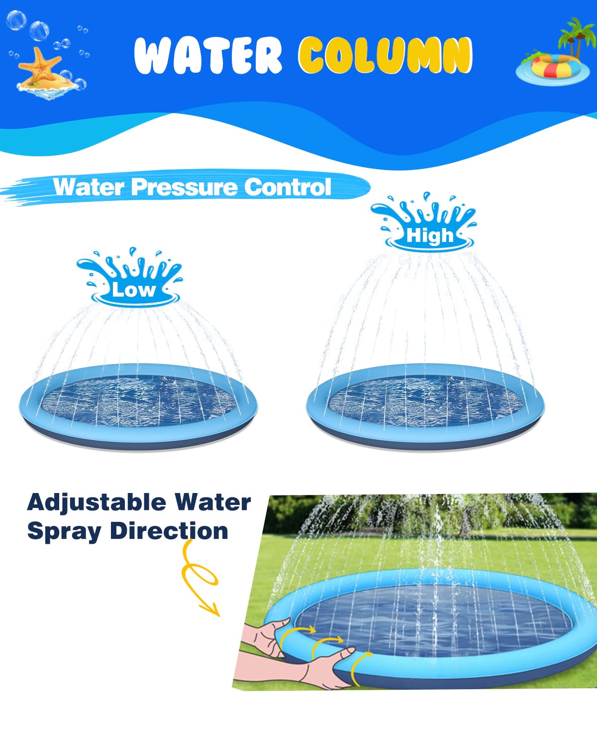 Dog Splash Pad, 67" Non-Slip Thickened Sprinkler Pool, Summer Outdoor Pet Water Play Mat, Splash Pad for Dogs & Kids
