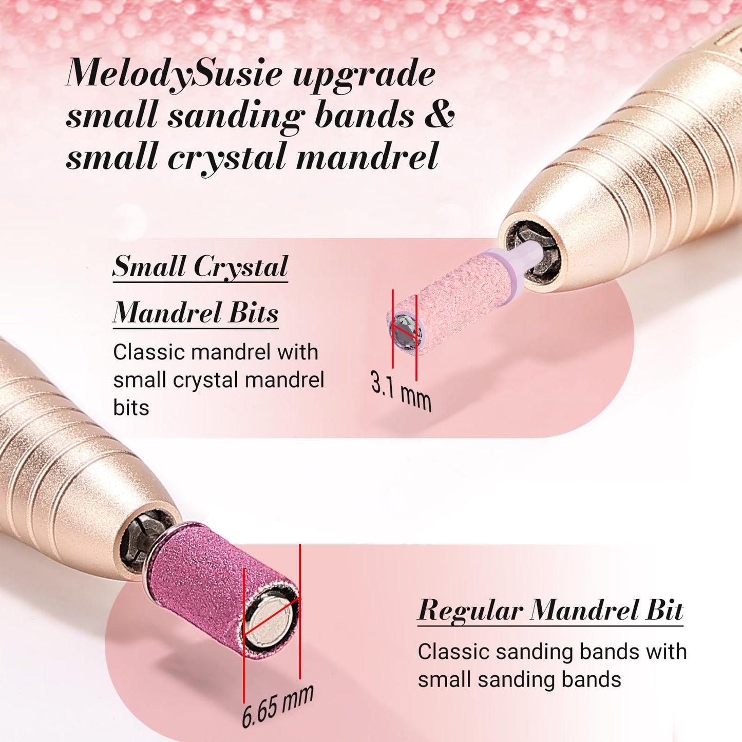 MelodySusie 50 Pcs Nail Drill Bits Small Sanding Bands with 3.1mm Mandrel Bit, 80 Coarse Grit Nail File for Acrylic Nails Gel Manicures and Pedicure, Pink