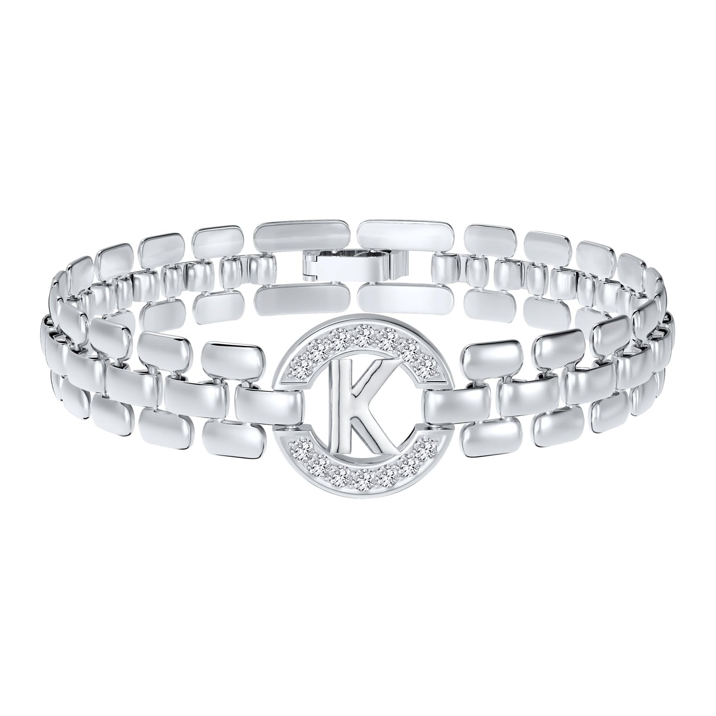 WEDDINEN Initial Bracelet,Silver Letter Bracelets for Women, Thick Bangle Wrist Gold Initial Bracelets for Women, Alphabet Bracelet Jewelry Initial K Charm Chain, 7in