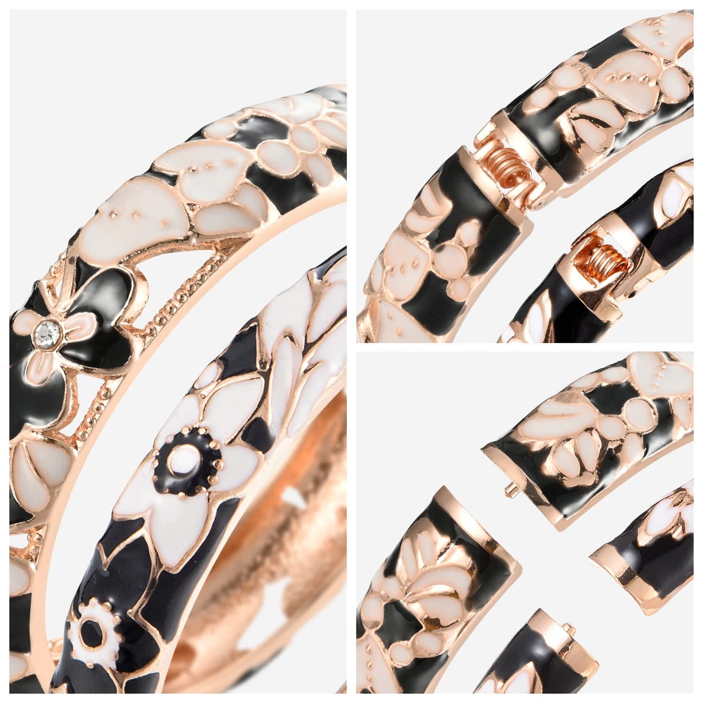 UJOY Fashion Cloisonne Bracelets Colorful Enameled Leaf Spring Hinged Plated Bangles Womens Jewelry Gifts 88A22 Black