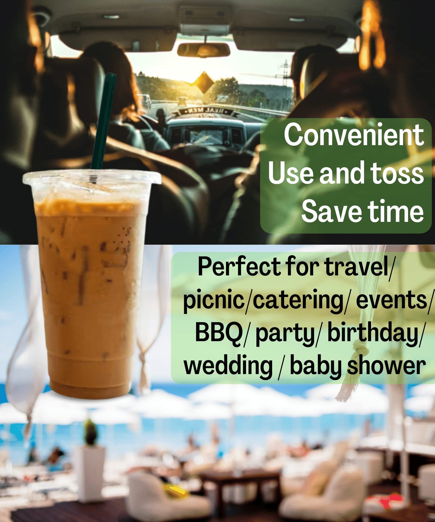 20 oz Clear Plastic Cups with Lids and STRAWS, Disposable Drinking Cups for Cold Drinks, Iced Coffee, Milkshakes, Smoothies, 25 Sets