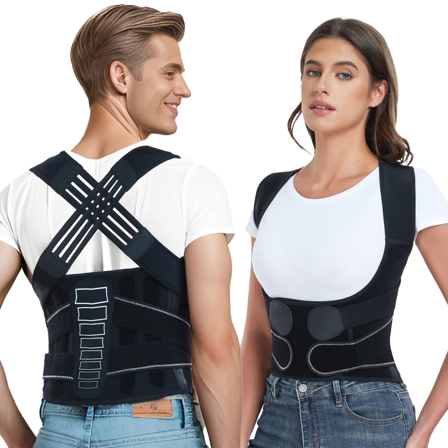 Enthra Back Brace Posture Corrector for Women and Men with Spine Vertical Alignment System, Lower Back Pain Relief, Back Straighter Instant Posture Corrector - Scoliosis (Black, Medium (Waist 32"-40"))