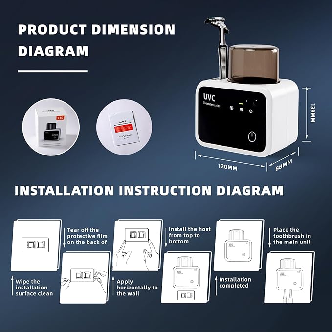 Toothbrush Cleaner and Toothbrush Holder, Cleaning Light, Fan Dry and Thermostatic Dry 3-Step Cleaning, LED Smart Screen, Rechargeable Wall Mount Bathroom Toothbrush Holder (White)