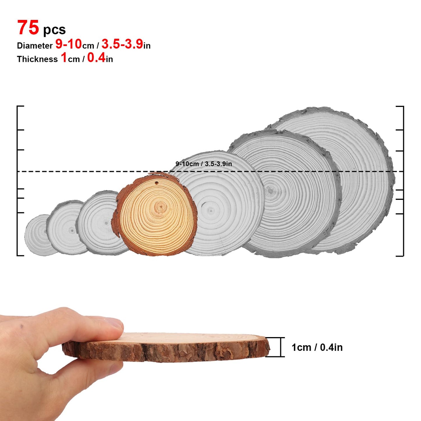 Geytetqi 76 PCS Small Wood Slices with Hole for Crafts, 3.5 Inch - 4 Inch Mini Wood Slices for Christmas Ornaments Rustic Wedding Decoration DIY Crafts, and More(Include 2 Rope)