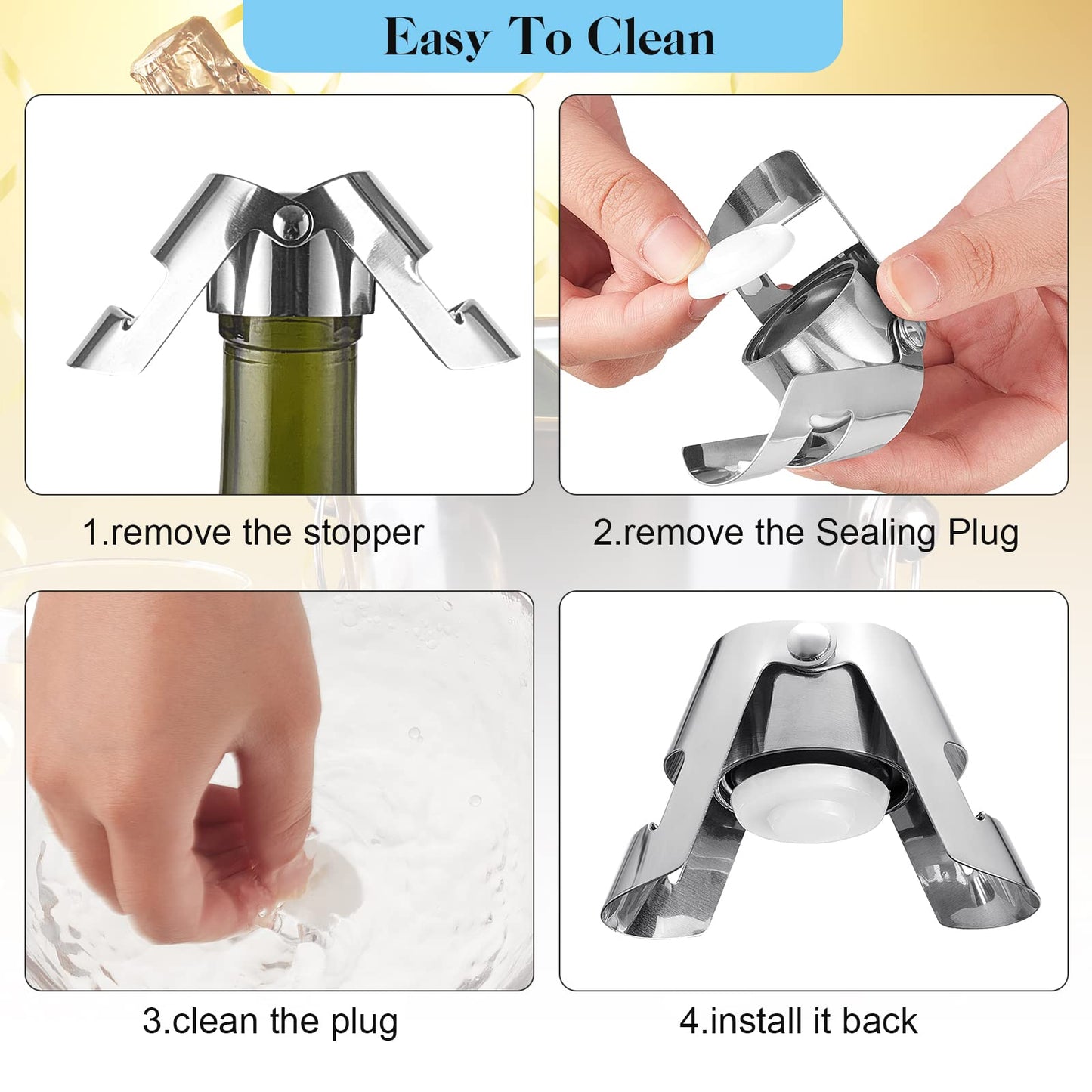 Tessco for you 12 Pcs Stainless Steel Champagne Stopper Bulk Reusable Bottle Sealer Wine Corker Champagne Cork Stopper Saver Plug for Prosecco Sparkling (Silver)