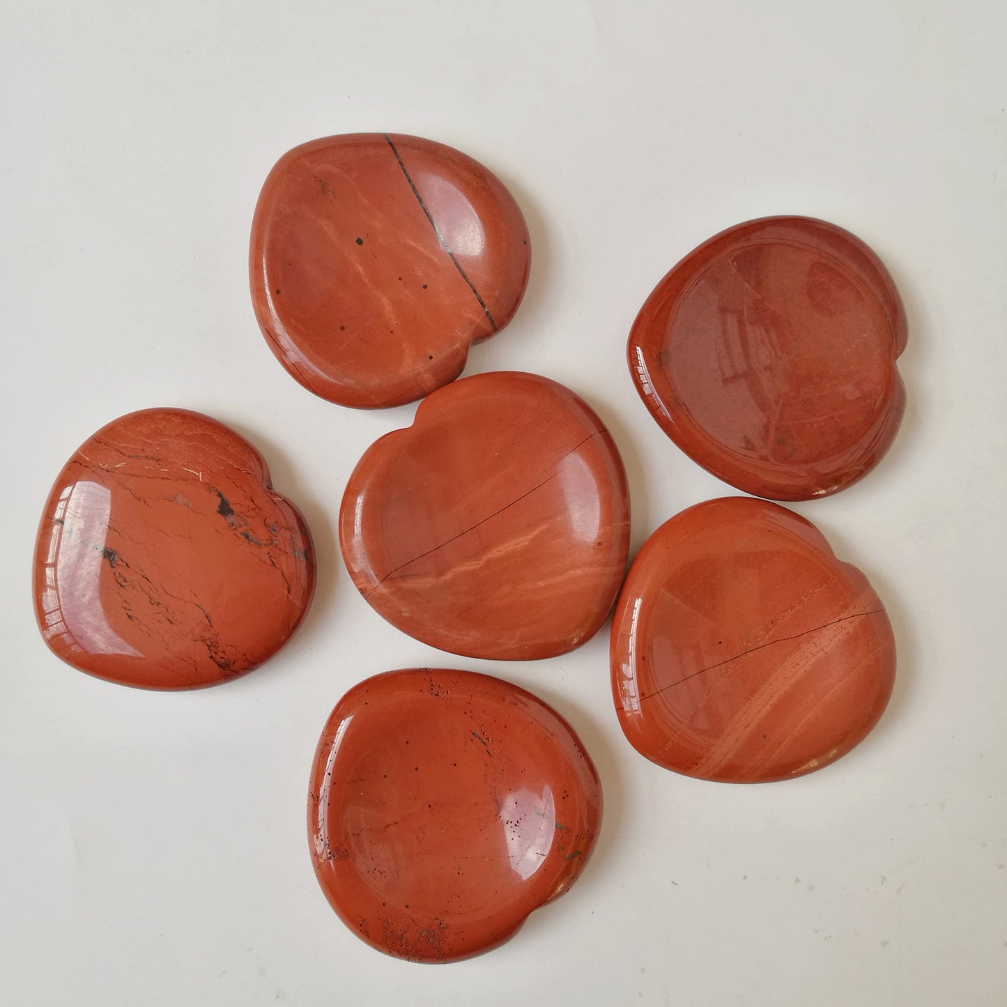 Bacatgem Natural Red Jasper Heart Chakra Thumb Worry Stone,Hand Carved Healing Crystal Shaped Stone for Anxiety Stress Relief Meditation