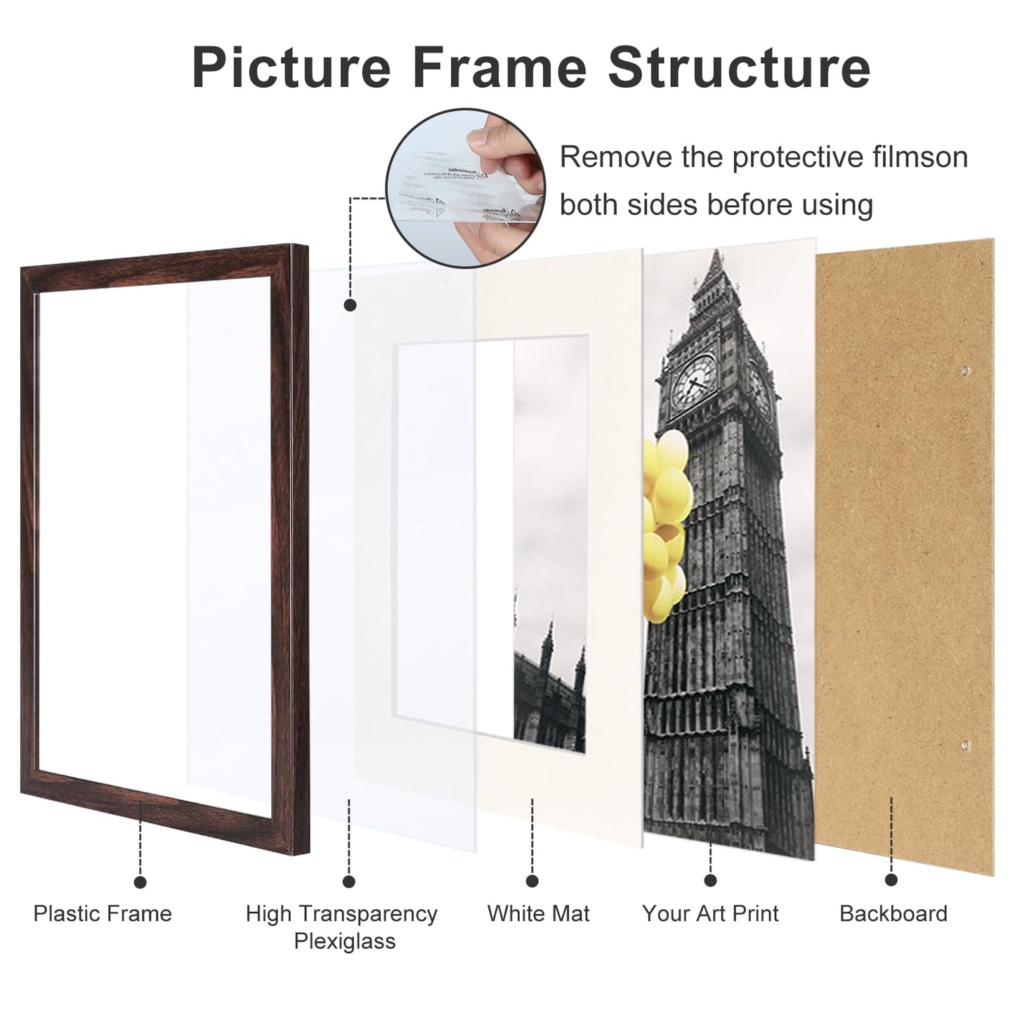 BSRHOME Picture Frame, Set of 2 - 12x16 with Plexiglass, Brown - Tabletop & Wall Mount, Matted, Classic Style, Ideal Gift for Special Occasions