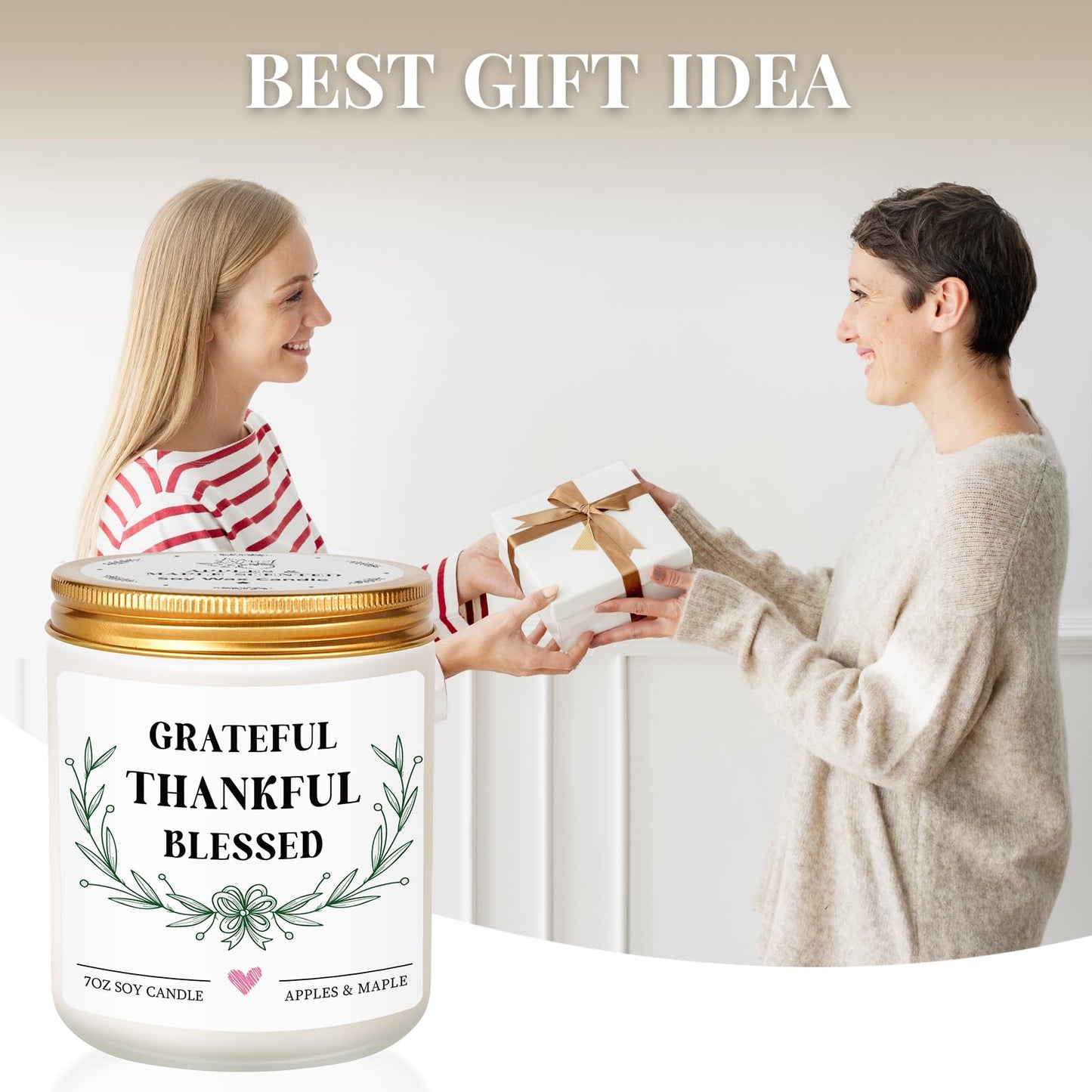 Gifts for Women Men, Grateful Thankful Blessed Candle Gift - Apple Maple Scented, Thanksgiving Housewarming Gifts for Hostess Friend, Christian Gift for Women, Fall Decorations for Home