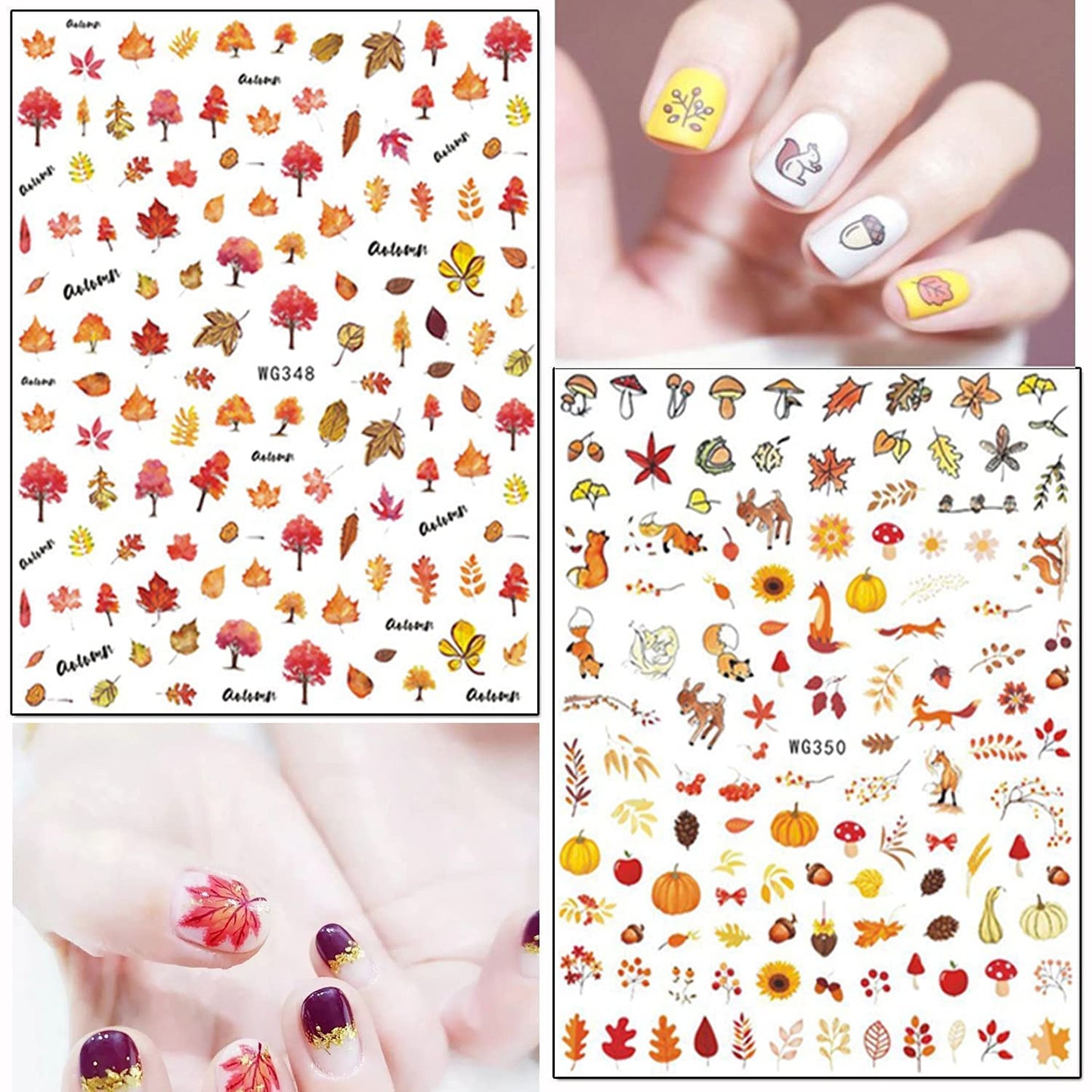 9 Sheets Thanksgiving Nail Art Stickers with 8 Sheets Flowers Nail Art Stickers