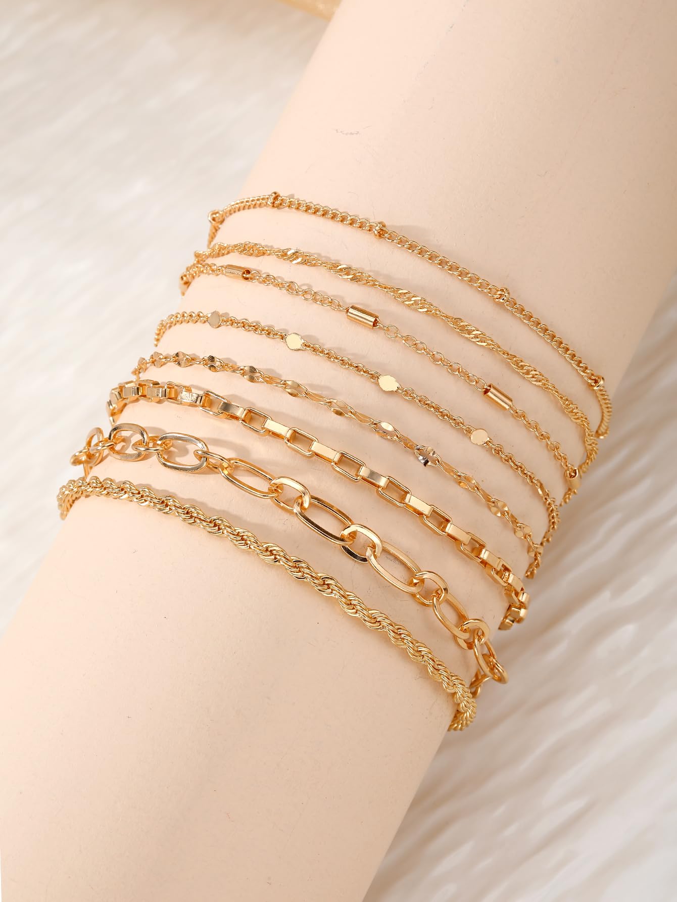 IFKM Gold Bracelets for Women, 14K Gold Plated Dainty Link Chain Bracelet set, Trendy Stackable Layered Bracelets jewelry Gifts