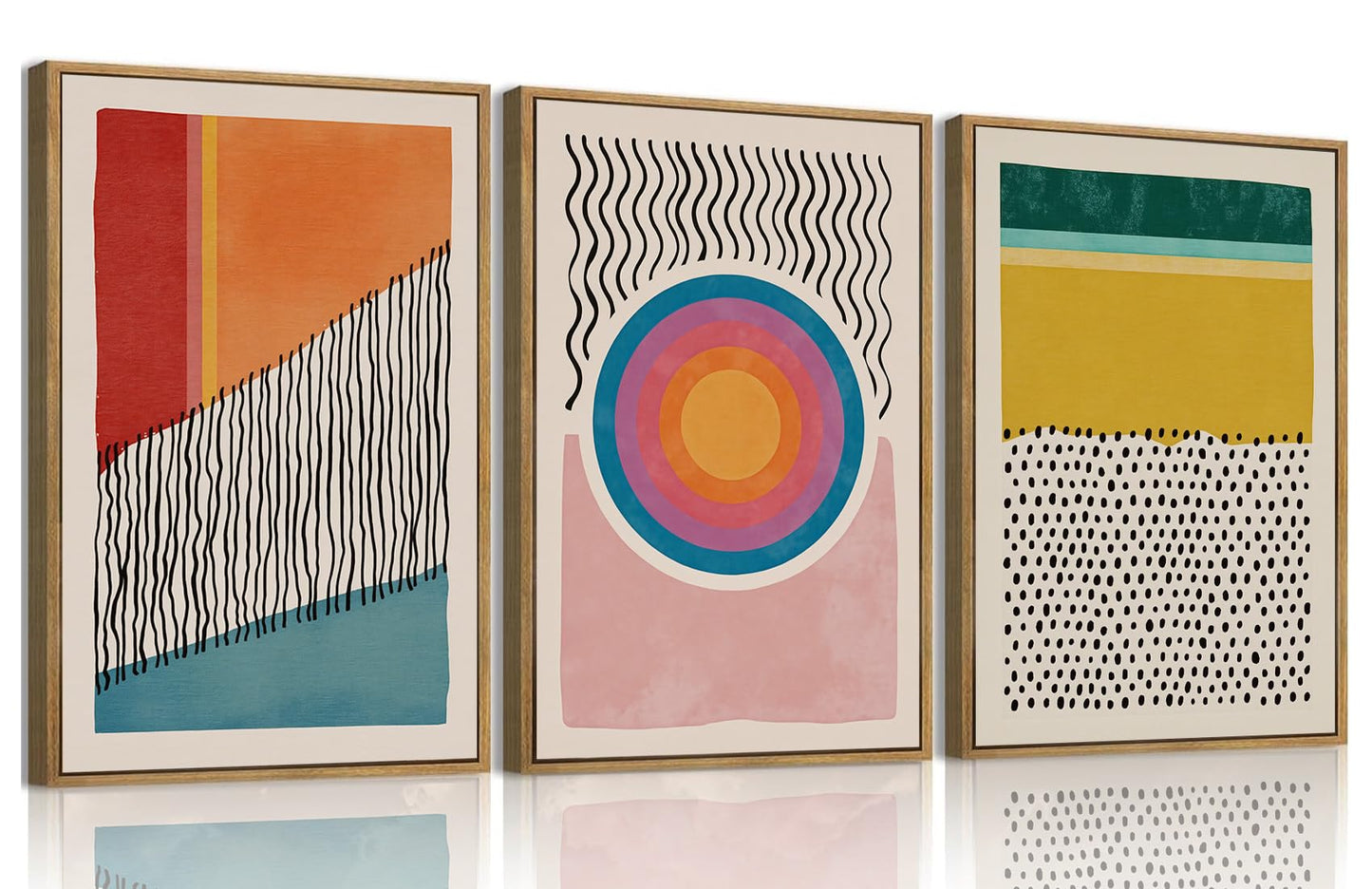 myusuar 3 Piece Large Modern Abstract Canvas Framed Wall Art For Living Room, Midcentury Minimalist Boho Wall Art Decor Posters Prints For Bedroom Office, 12x16in
