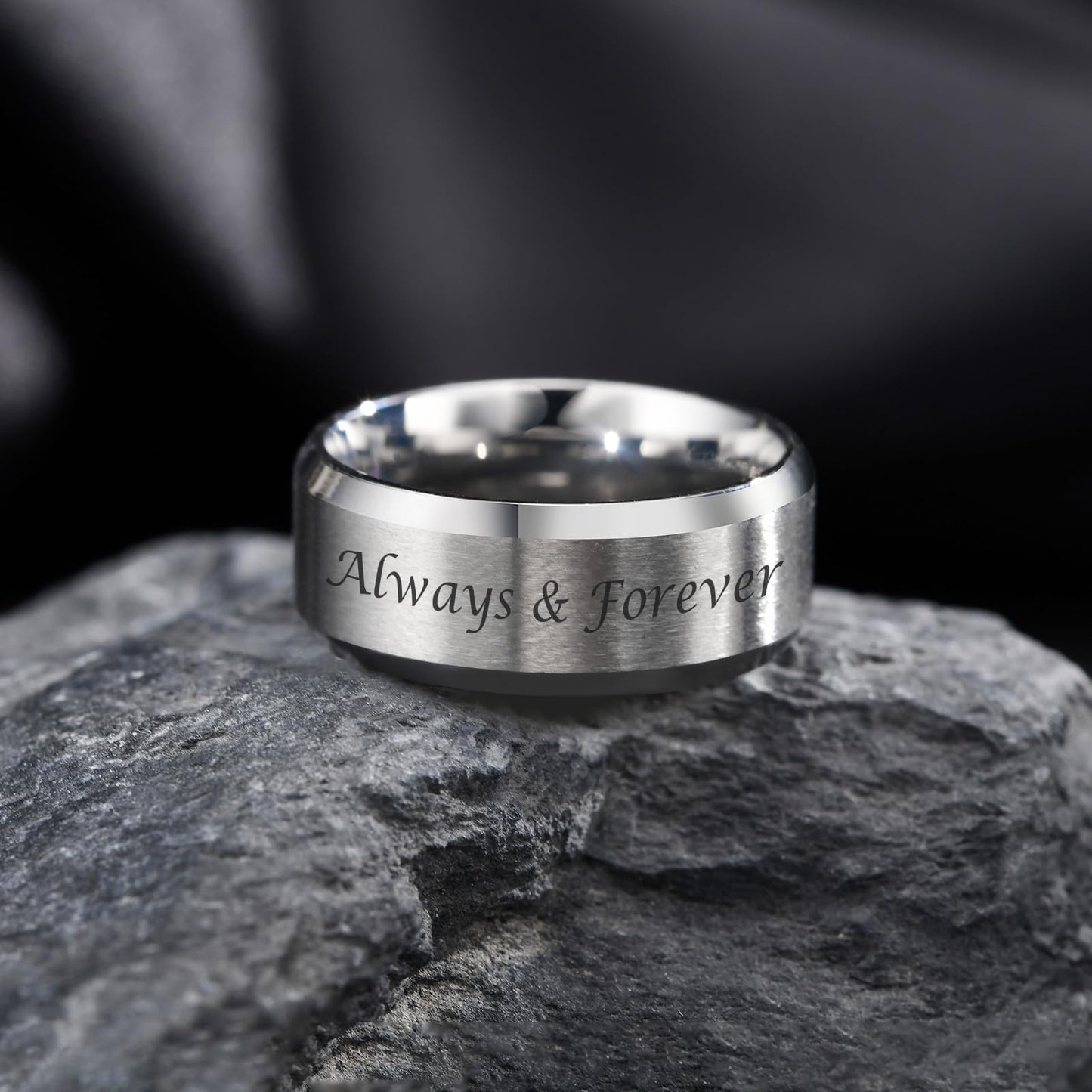 VNOX Customize Personalized Name Date LOVE 8MM Stainless Steel Simple Matte Brushed Finish Wedding Band Engagement Rings for Men Women,Size 8,Silver