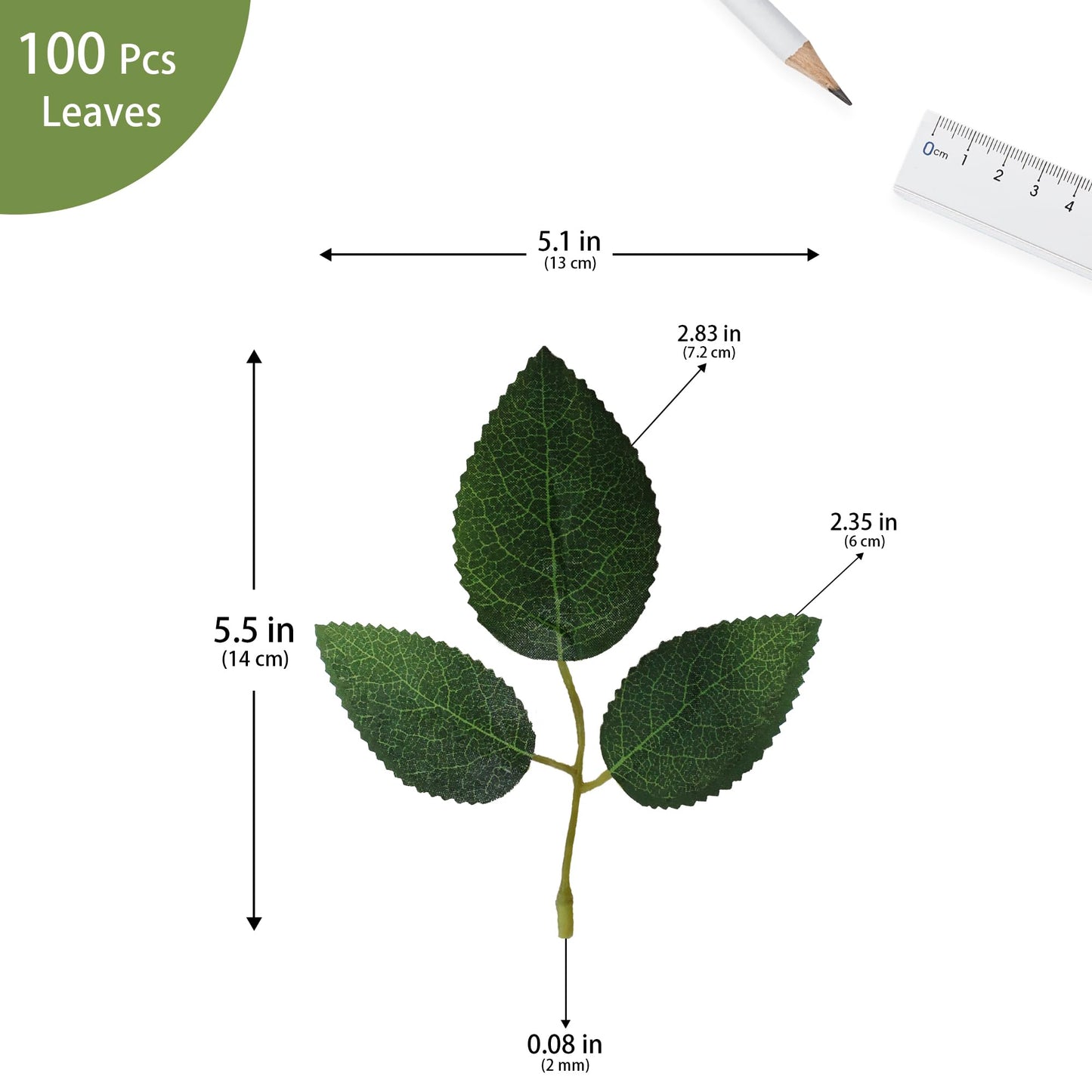 Vignor 100 Pcs Artificial Flowers Green Leaf Bulk Faux Greenery Silk Fake Rose Leaves Bouquet Garland Wreath Floral Arrangement Supplie DIY Craft (1 Stem with 3 Large-Leaf Green)
