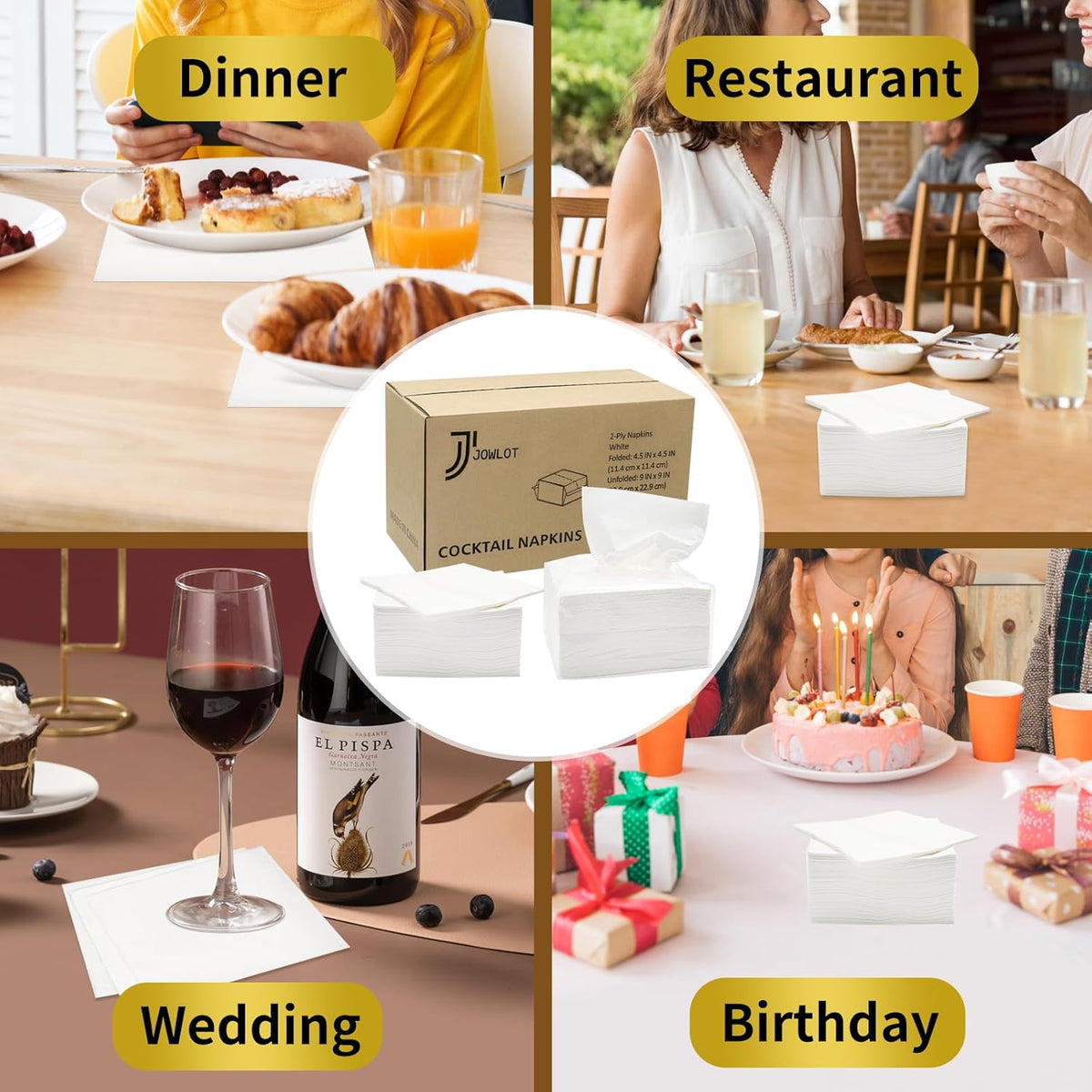Cocktail Napkins - 400 Count 2-Ply White Napkins Disposable, 4.5 x 4.5 Inch Folded Paper Napkins Bulk Beverage Napkins for Dinner Wedding Bar Party and Everyday Use