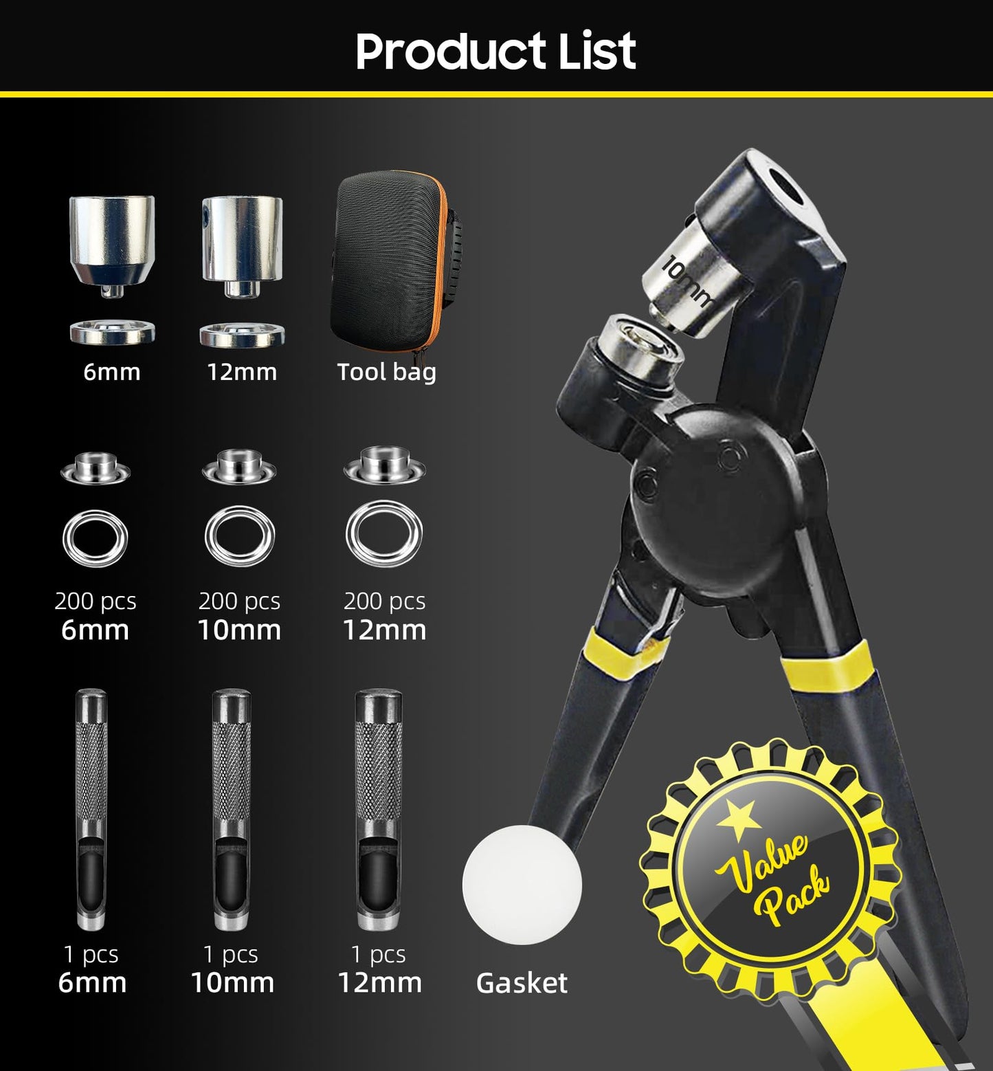 HAPDEN Grommet Tool Kit 1/2 1/4 3/8 Multi-Size Hole Punch, 608 Pcs Heavy Duty Grommets Tool Kit, Eyelets and Grommets for Tarps, Fabric Rings, Leather, Tents, Vinyl, Canvas and so on