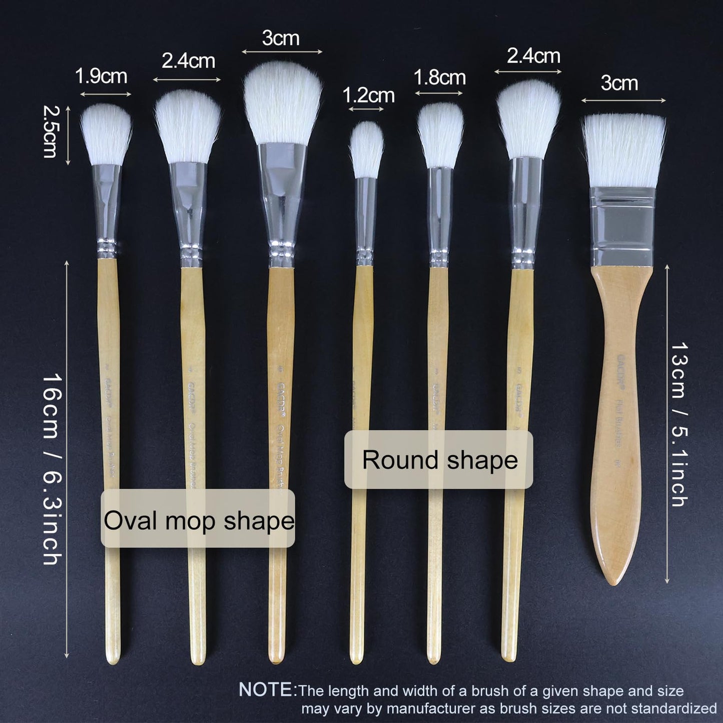 GACDR Gilding Brush Set, 7 Pieces Versatile Goat Hair Blending Mop Brushes for Acrylic Painting Wartercolor Foil Gold Leaf Flakes Sheets
