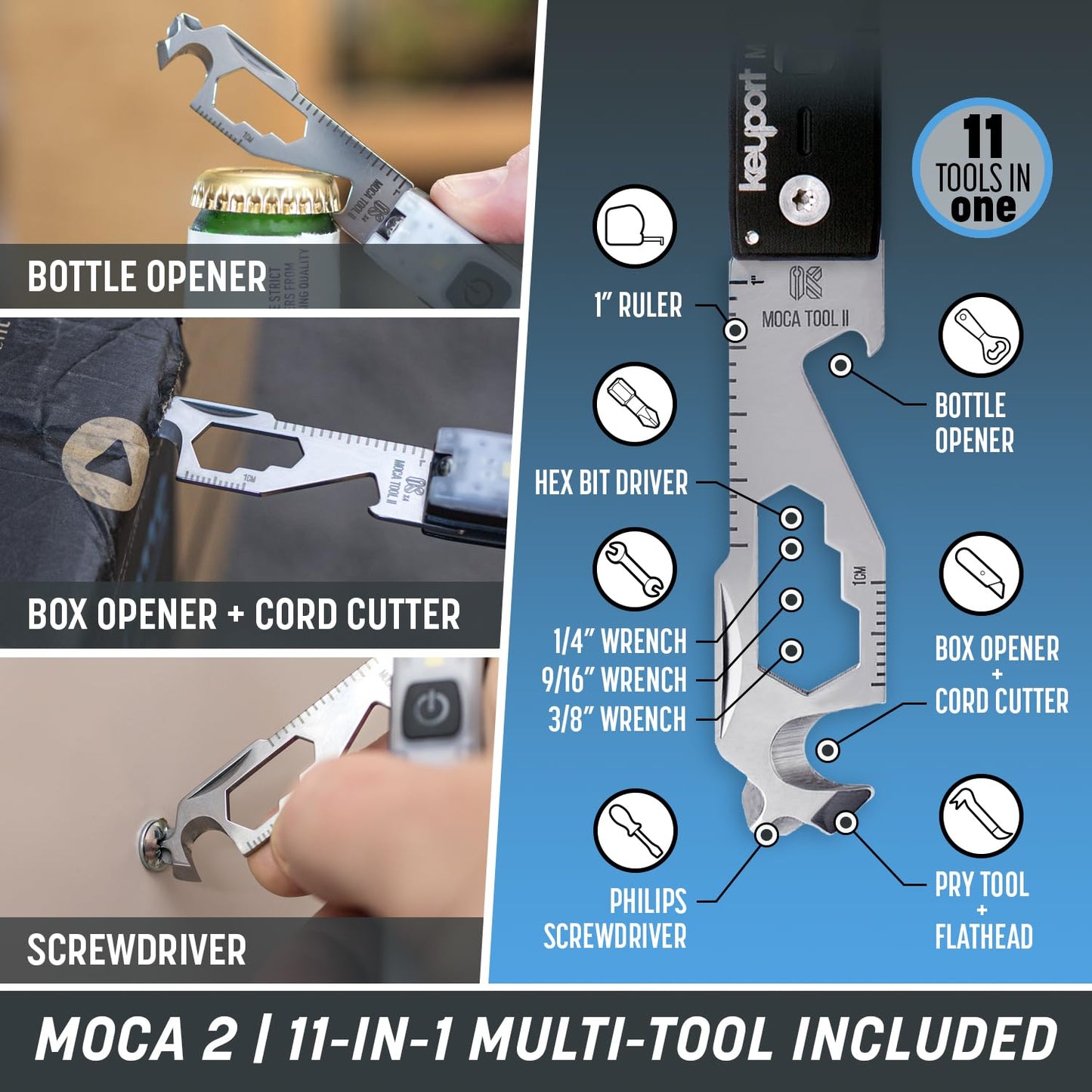 Keyport Utility Plus Kit - Premium Mini Flashlight + 11-in-1 Keychain Multitool + Pocket Clip - Compact EDC Multi-Tool w/Keychain Bottle Opener & Ultra-Bright LED Light for Everyday Carry - Modular