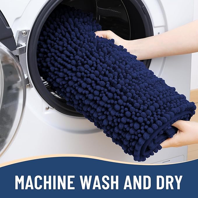 Arotive Luxury Chenille Bathroom Rug Mat, Extra Soft Thick Absorbent Shaggy Bath Rugs, Non-Slip Machine Wash Dry, Plush Bath Mats for Bathroom, Shower and Tub, 34x21, Navy