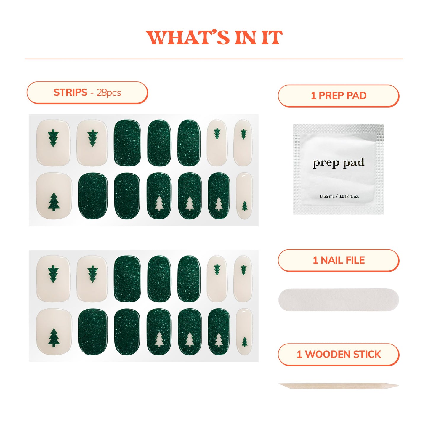 Heyhae Semi Cured Gel Nail Strips | No LED Lamp Needed | Glitter, Green | Easy Apply & Remove, Salon Quality | Includes 28 Strips, 1 Prep Pads, Nail File & Wooden Stick - Hey, I’m Pining for You