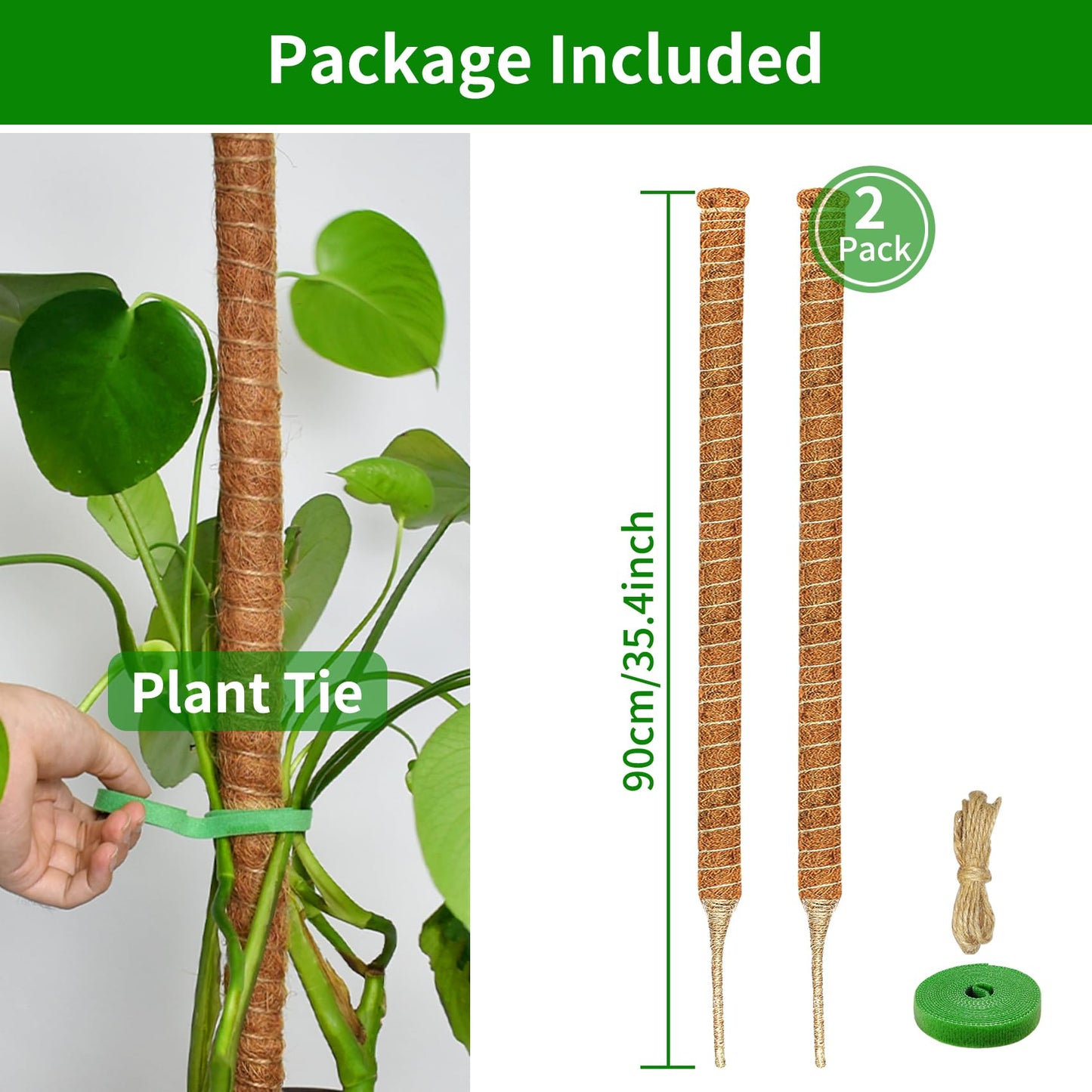 Dimpoo 2 Pack Moss Pole, 35.4-Inch Moss Poles for Plants Monstera,Bendable Plant Support Stakes for Climbing Plants Indoor, Garden Trellis Plant Stick for Potted Plants, Pothos Philodendron