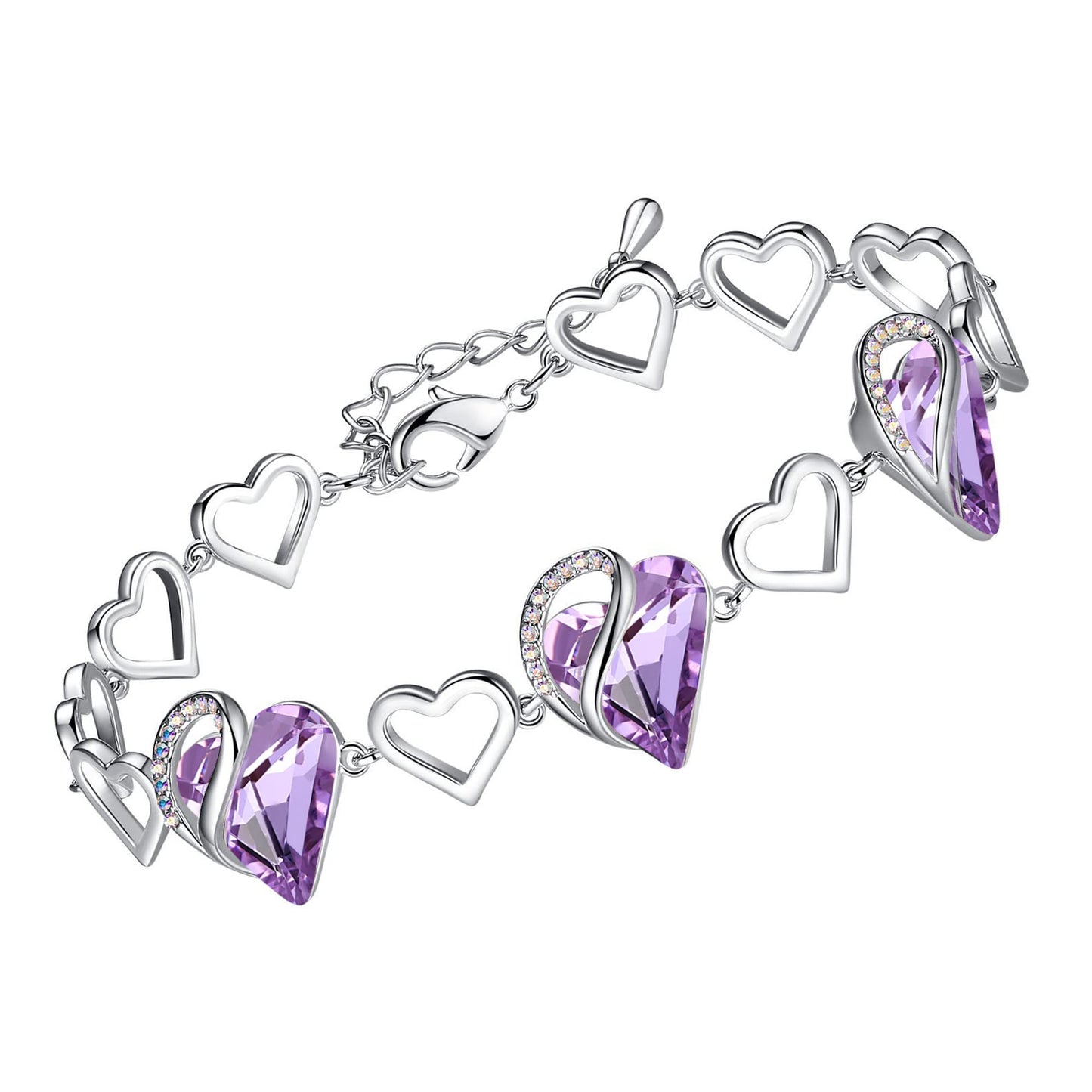 Leafael Mothers Day Gifts Infinity Love Heart Bracelet for Women,June Birthstone Crystal, Alexandrite Light Purple, Silver Tone Adjustable Chain